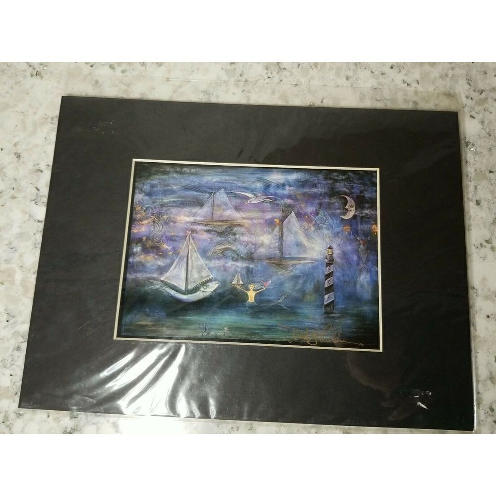 Robert Shields‎ 5"x8" Mermaid Love Lithograph Signed by Artist Cardboard Frame